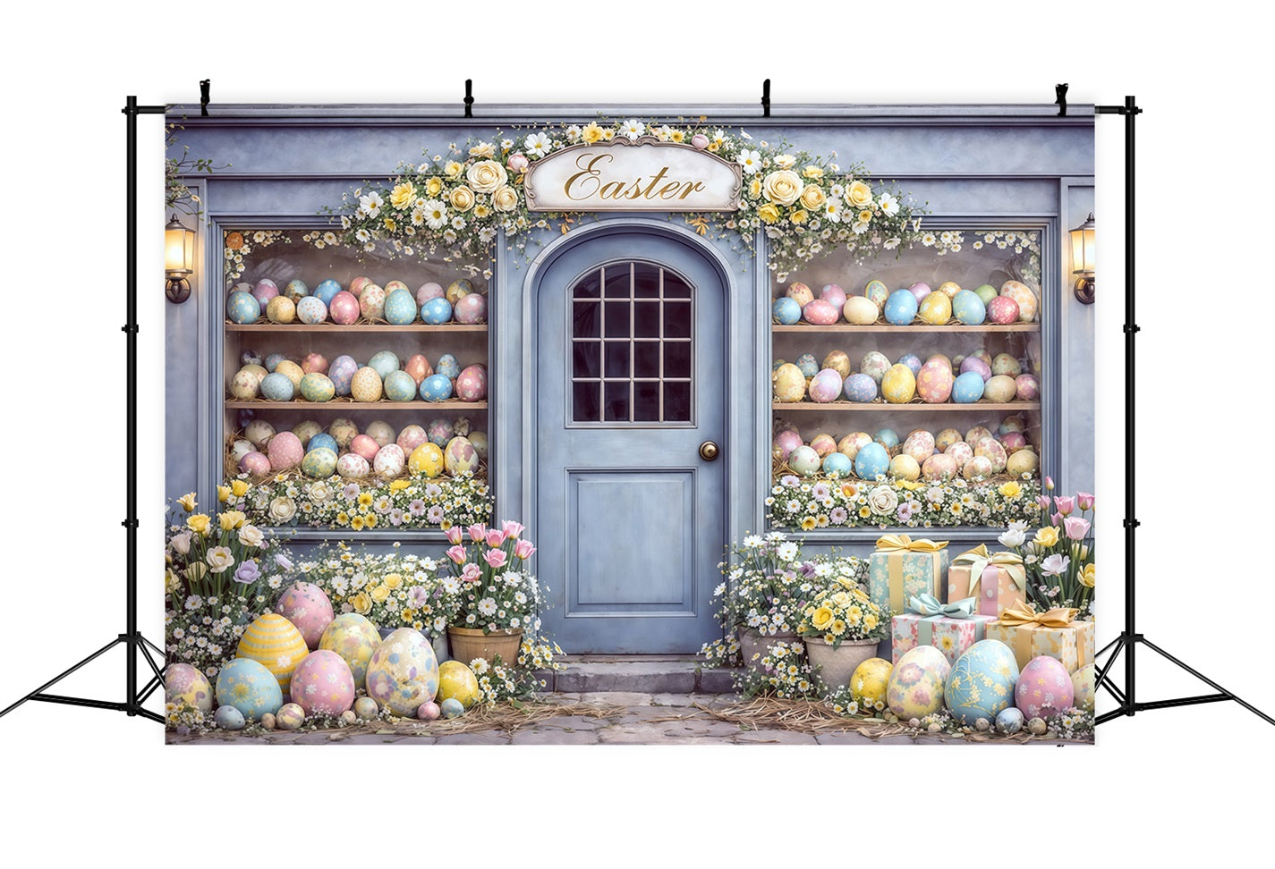 Easter Egg Backdrop Blue Door Easter Egg Shop Display Happy Easter Photo Backdrop CSH63-33