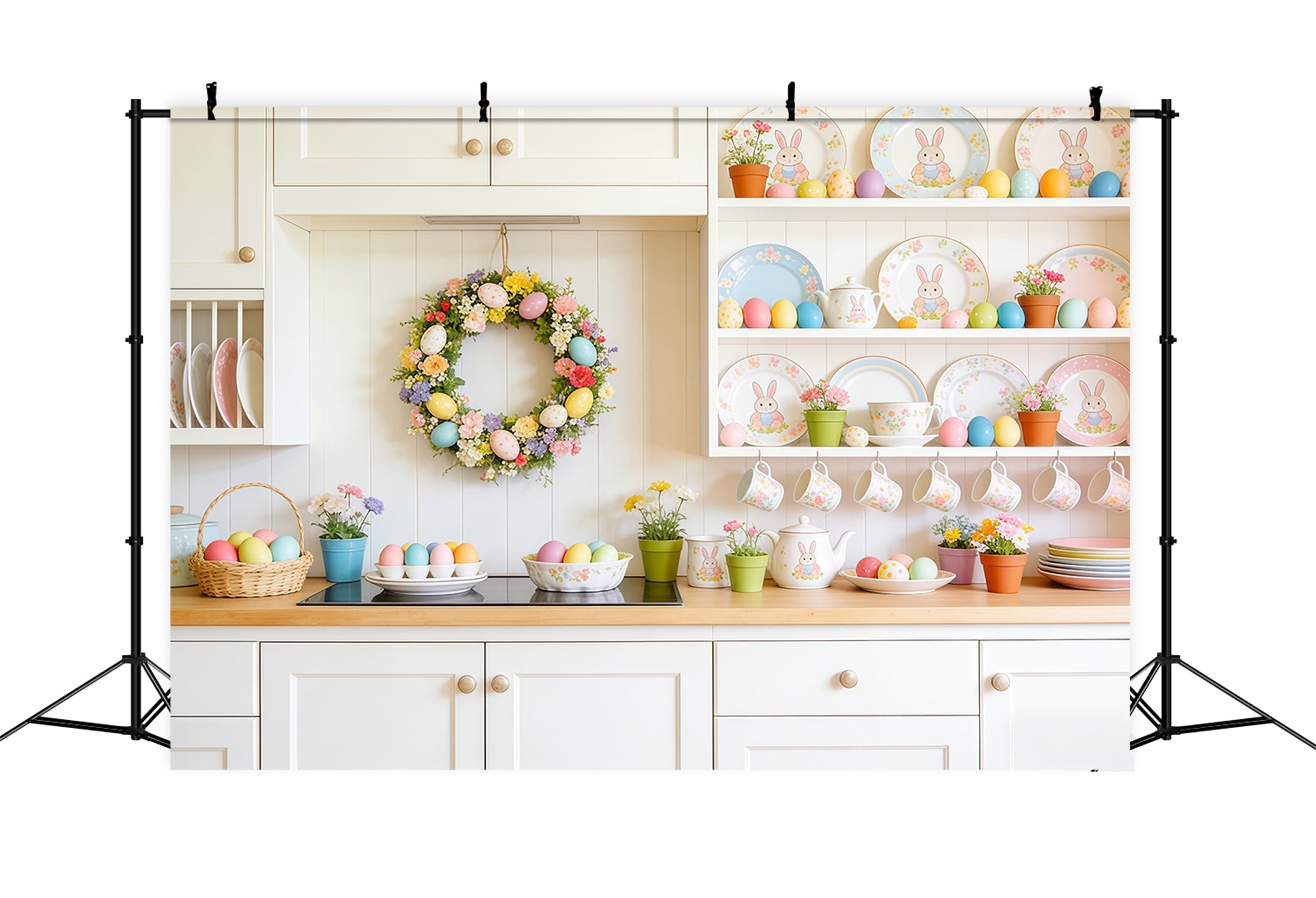 Easter Dessert Table Backdrop Kitchen Dishes Pastel Eggs Photo Backdrops For Easter CSH63-35