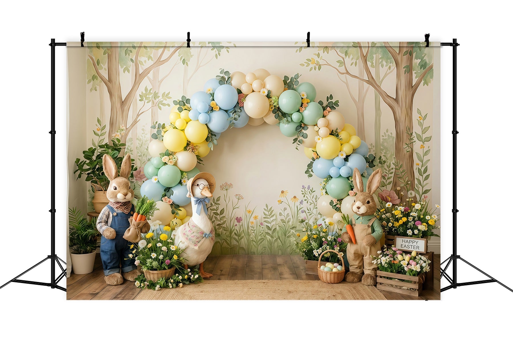 Easter Pastel Balloons Backdrop Bunny Duck Egg Basket Easter Backdrop Ideas CSH63-4