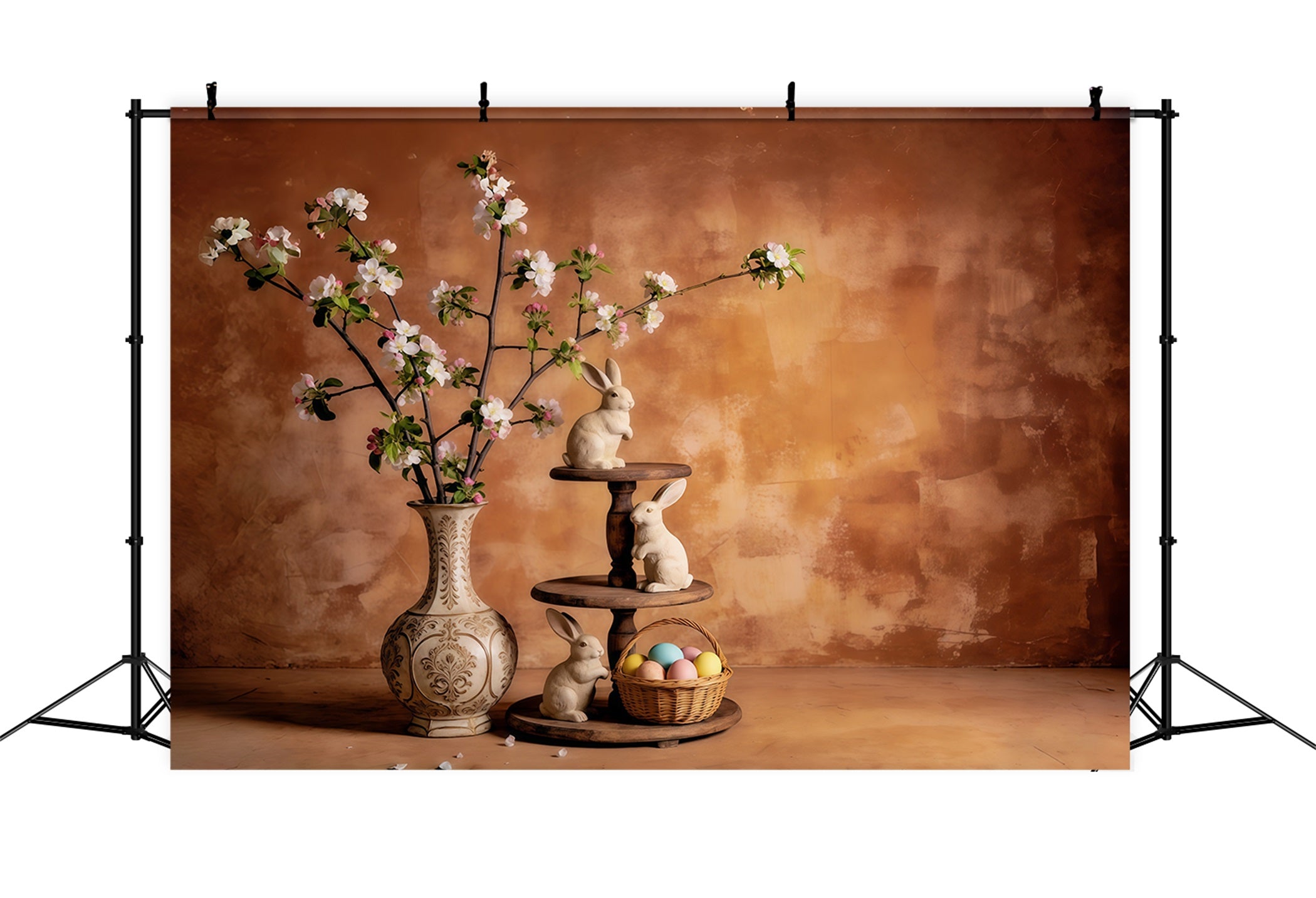 Easter Vintage Floral Backdrop Bunny Blossom Vase Stilllife Easter Backdrops Ideas CSH63-46