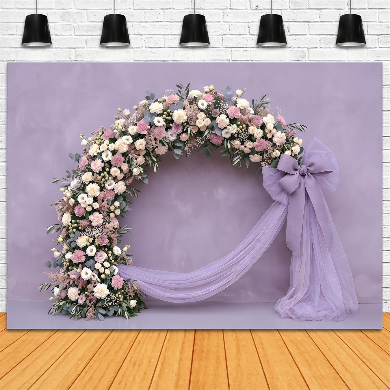 Carnation Mother's Day Backdrop Lavender Floral Bow Drape Mother's Day Backdrop CSH63-51