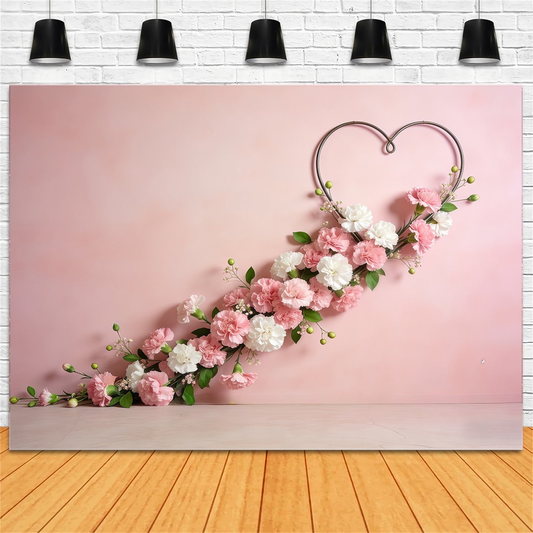 Floral Wreath Mother's Day Backdrop Pink Heart Carnation Garland Mothers Day Backdrop CSH63-58