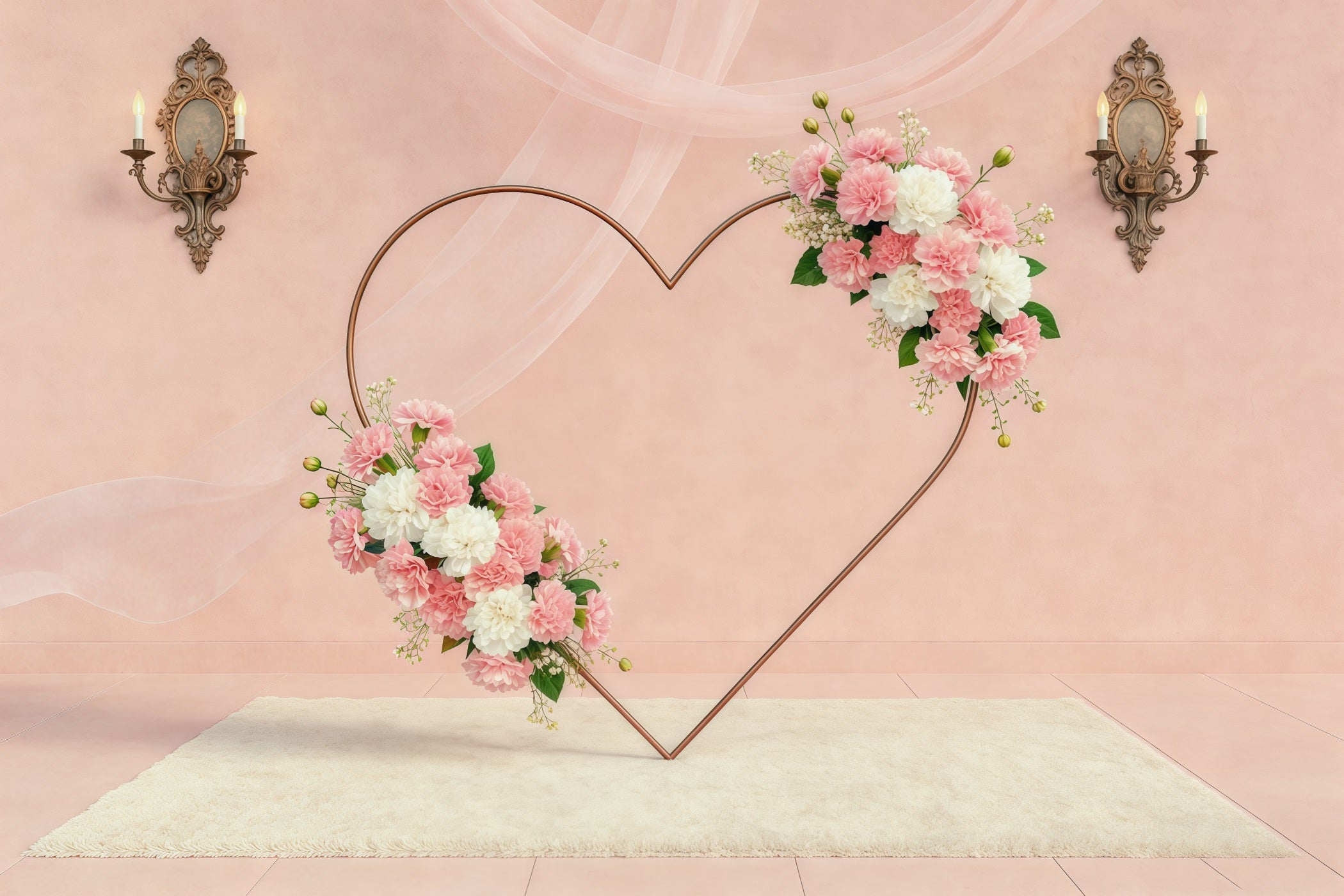 Floral Wreath Mother's Day Backdrop Blush Heart Flower Frame Mothers Day Backdrop CSH63-59