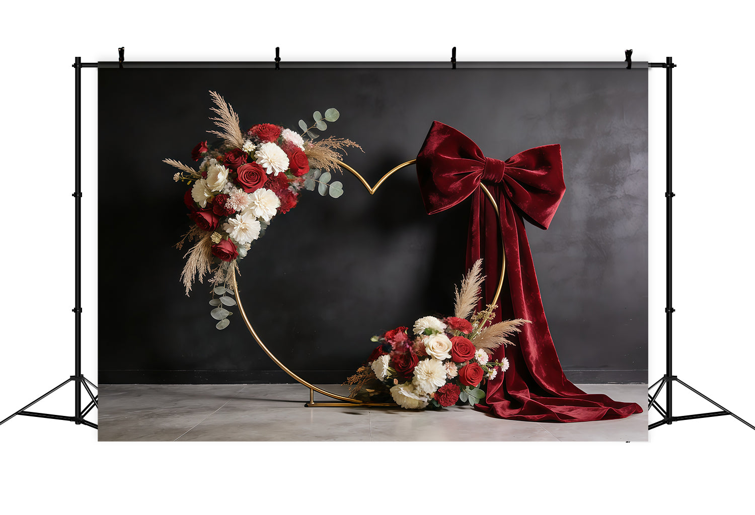 Floral Wreath Mother's Day Backdrop Burgundy Velvet Heart Bloom Mothers Day Backdrop CSH63-60