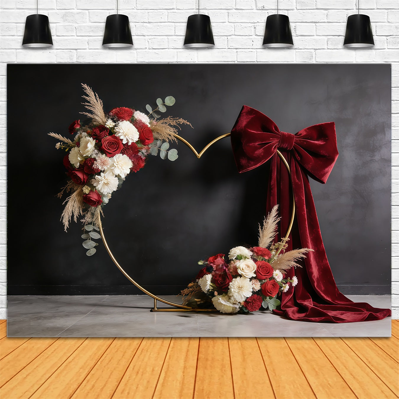 Floral Wreath Mother's Day Backdrop Burgundy Velvet Heart Bloom Mothers Day Backdrop CSH63-60