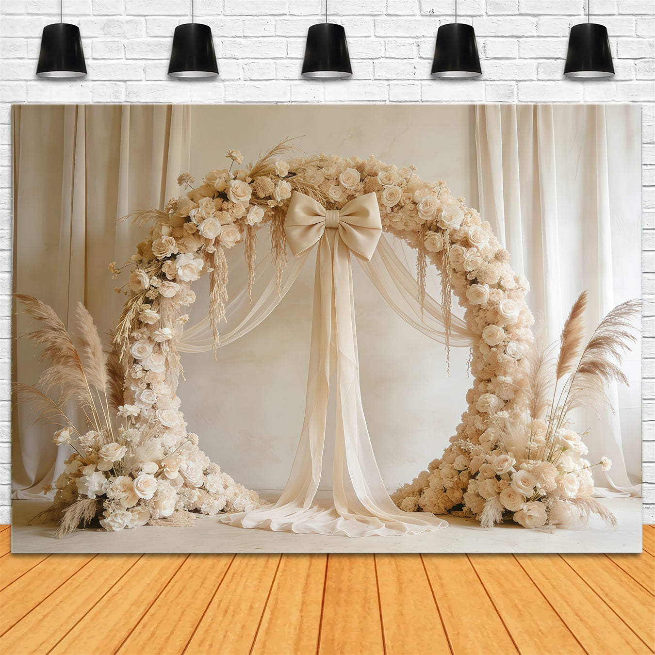 Floral Wreath Mother's Day Backdrop Ivory Pampas Flower Arch Mothers Day Backdrop CSH63-61