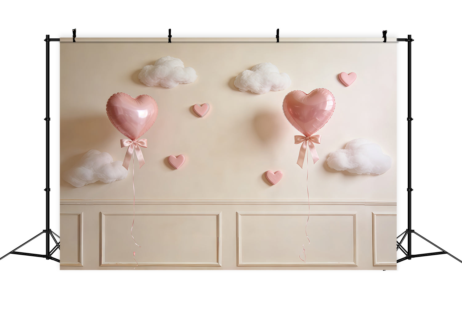 Ribbon Bow Mother's Day Backdrop Pink Heart Balloon Cloud Wall Mother's Day Backdrops CSH63-74