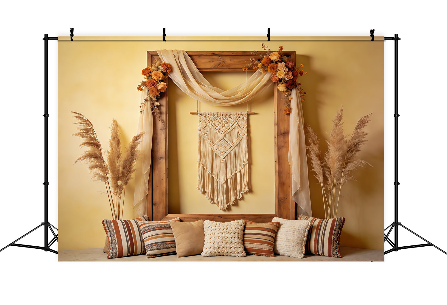 Photo Frame Mother's Day Backdrop Rustic Boho Macrame Arch Mothers Day Photo Backdrop CSH63-79