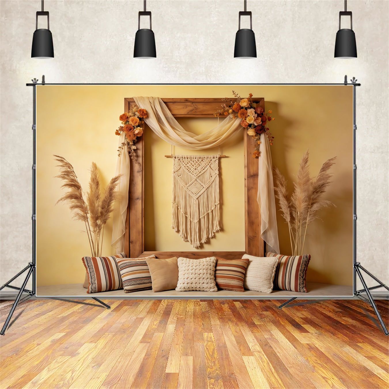 Photo Frame Mother's Day Backdrop Rustic Boho Macrame Arch Mothers Day Photo Backdrop CSH63-79