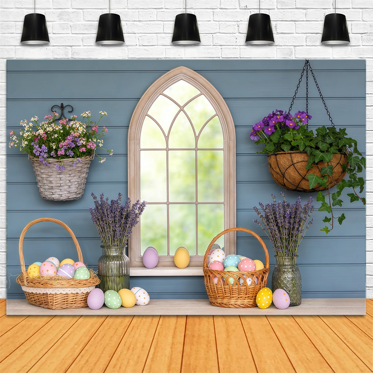 Easter Window Spring Light Backdrop Basket Eggs Lavender Easter Photography Backdrops CSH63-8