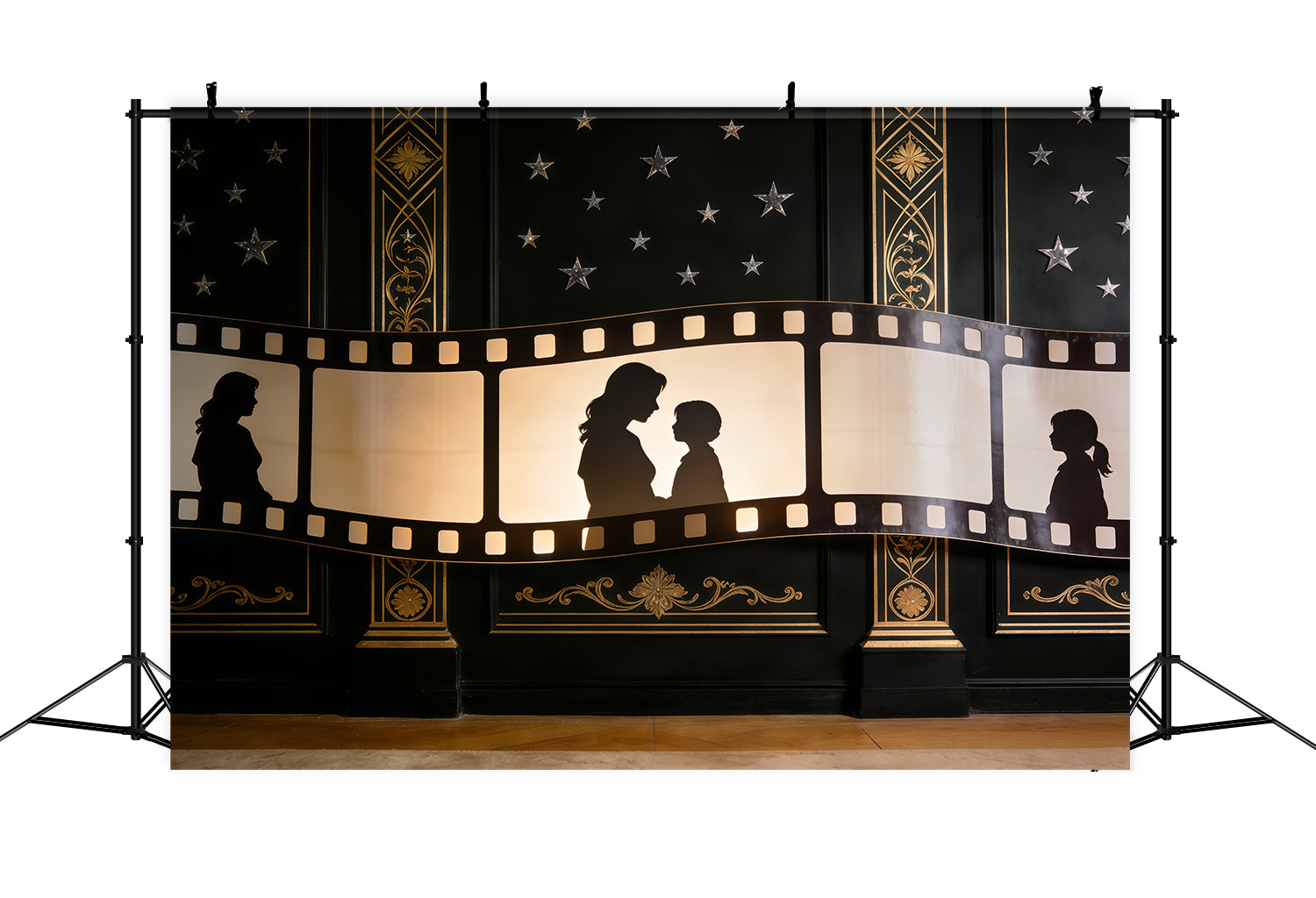 Mother Daughter Silhouette Mother's Day Backdrop Golden Filmstrip Art Deco Mother Day Backdrop CSH63-81
