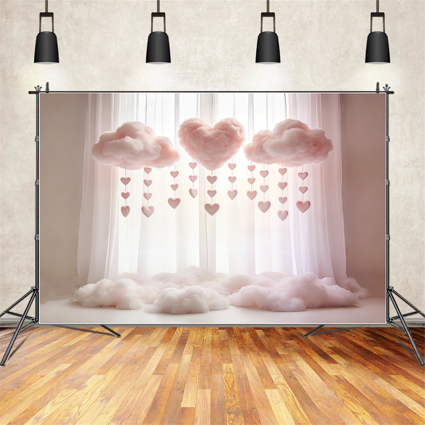 Heart Clouds Dreamy Pink Clouds Curtain Happy Mother's Day Backdrop CSH63-86