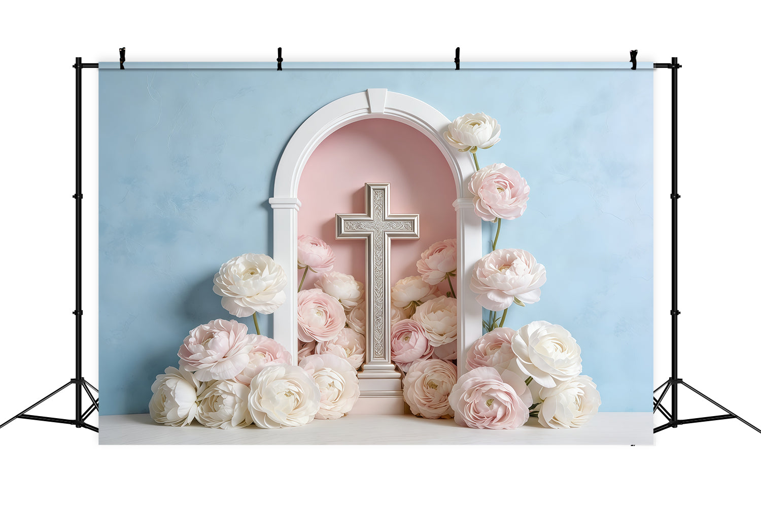 Mothers Day Backdrop For Church Pastel Floral Cross Arch Backdrop Mother's Day CSH63-92