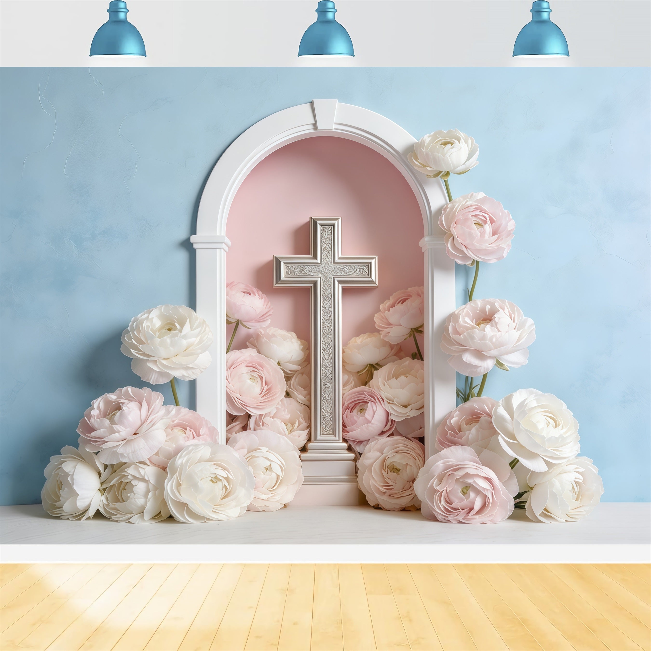 Mothers Day Backdrop For Church Pastel Floral Cross Arch Backdrop Mother's Day CSH63-92