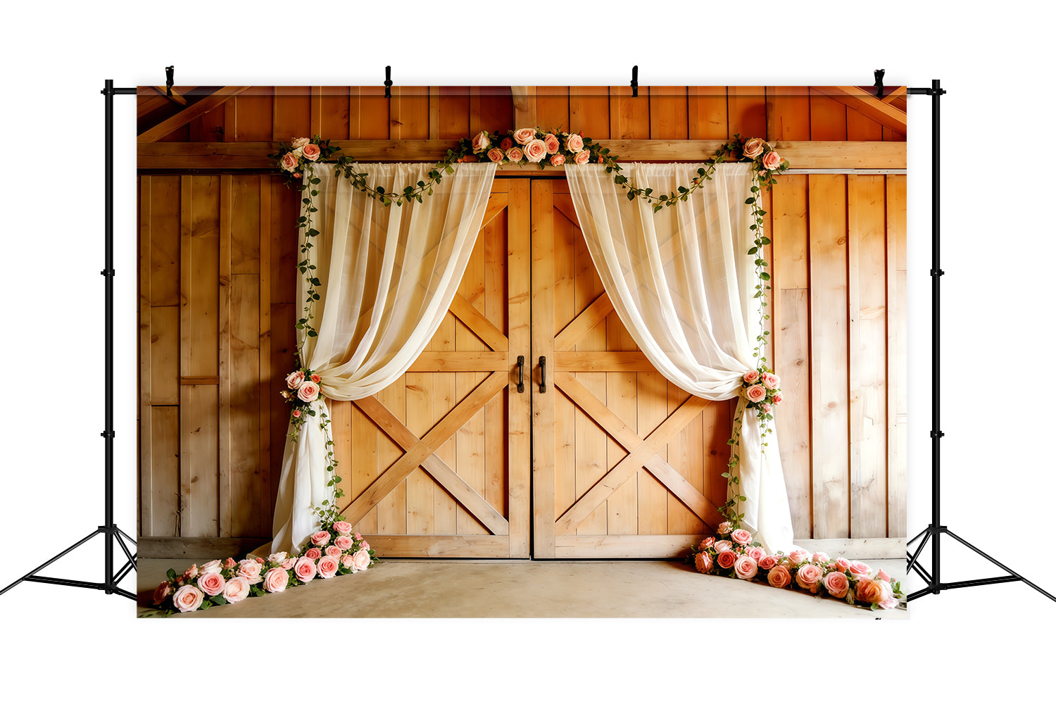 Church Mother's Day Backdrop Rustic Barn Door Rose Drapes Mothers Day Picture Backdrop CSH63-97
