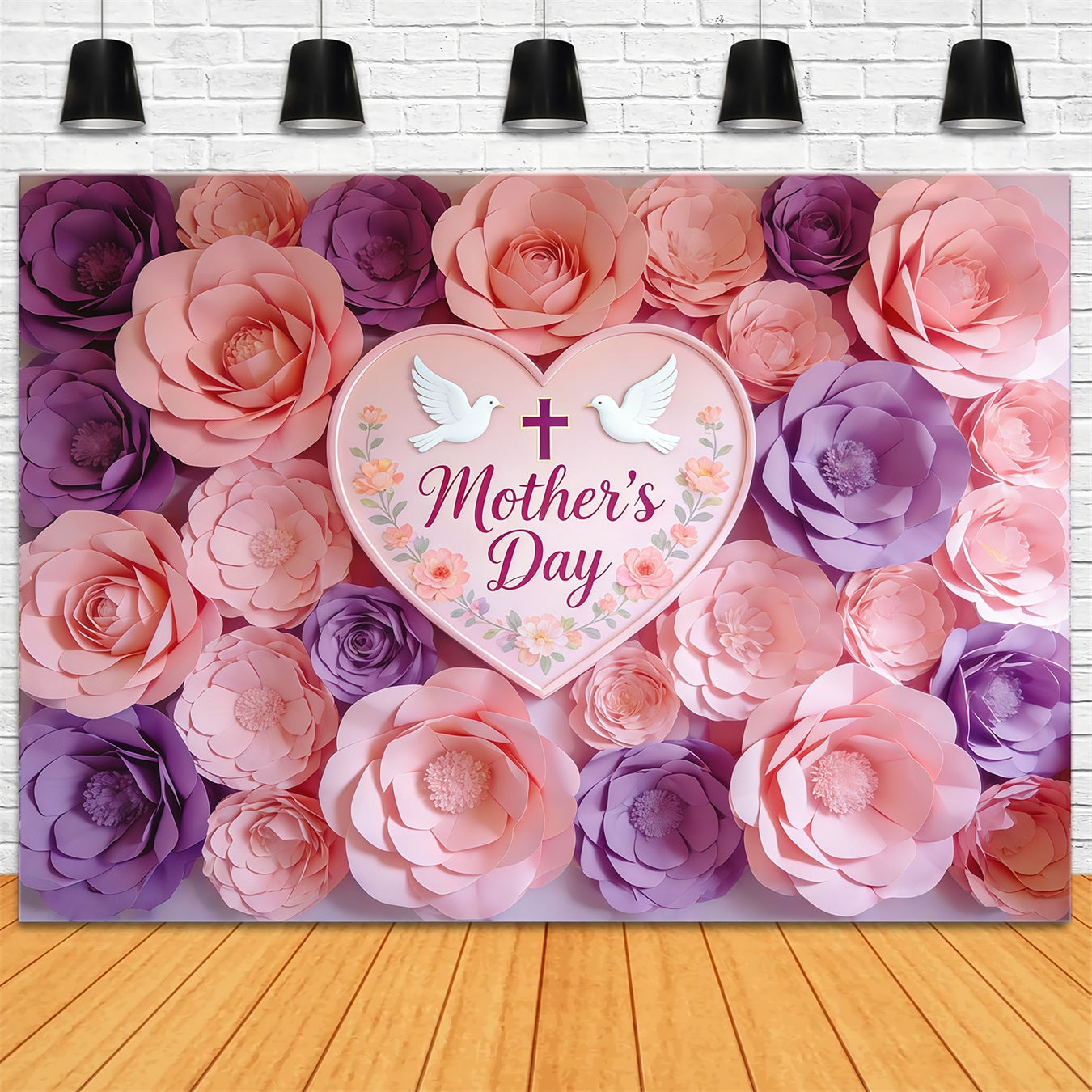 Church Mother's Day Photo Backdrop Blush Lavender Heart Flower Wall Photo Backdrop For Mothers Day CSH63-99