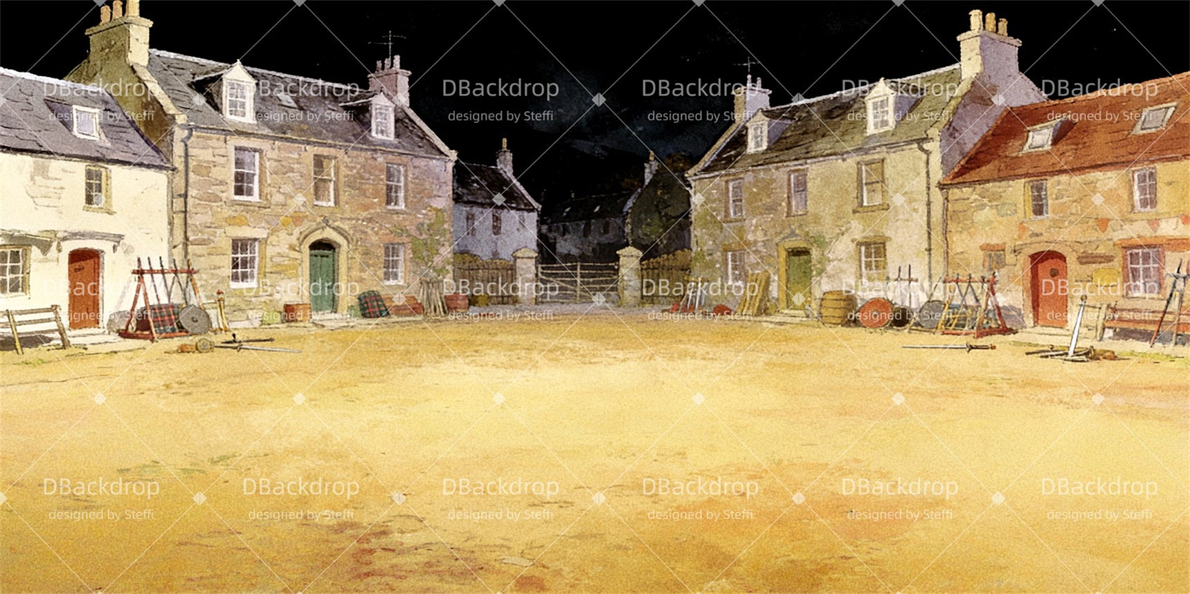 Large Stage Backdrops Scottish Village Square Backdrop Theater CSH63-T7