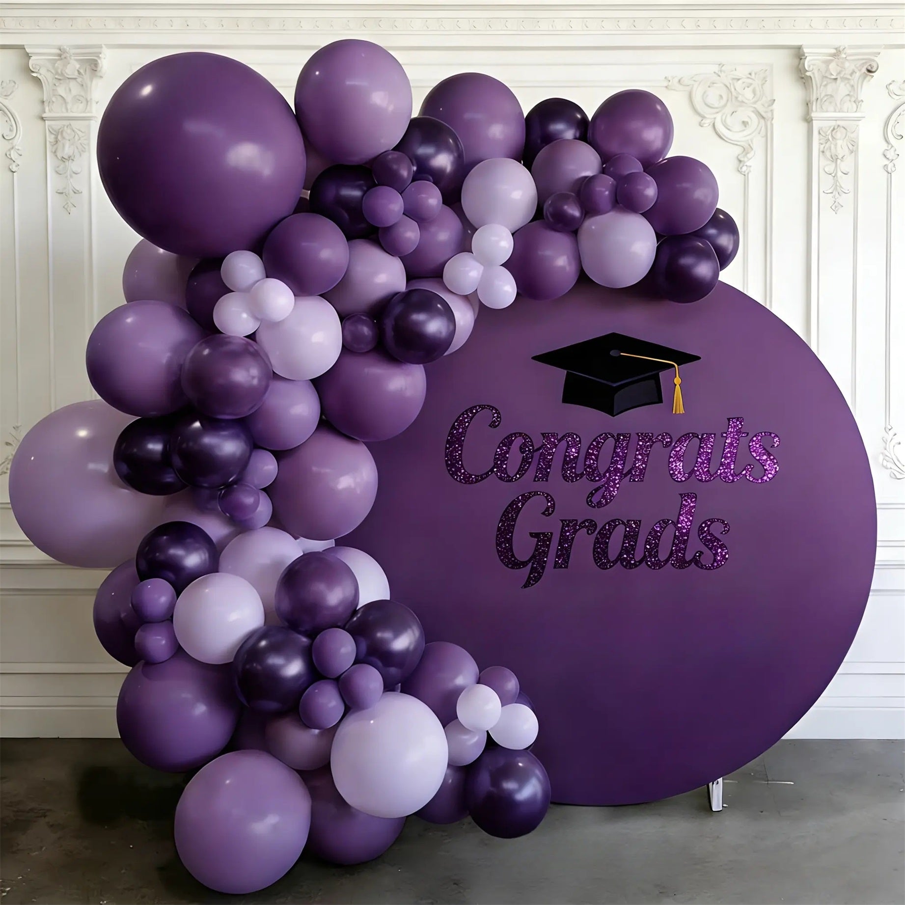 Custom Graduation Backdrop Purple Glitter Congrats Grad Round Personalized Graduation Backdrop CSH64-31