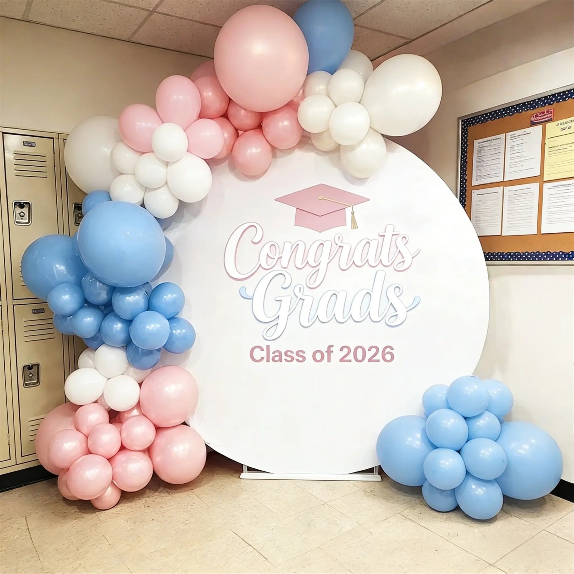 Personalized Graduation Backdrop Pink Pastel Class Year Round Custom Graduation Backdrop CSH64-32
