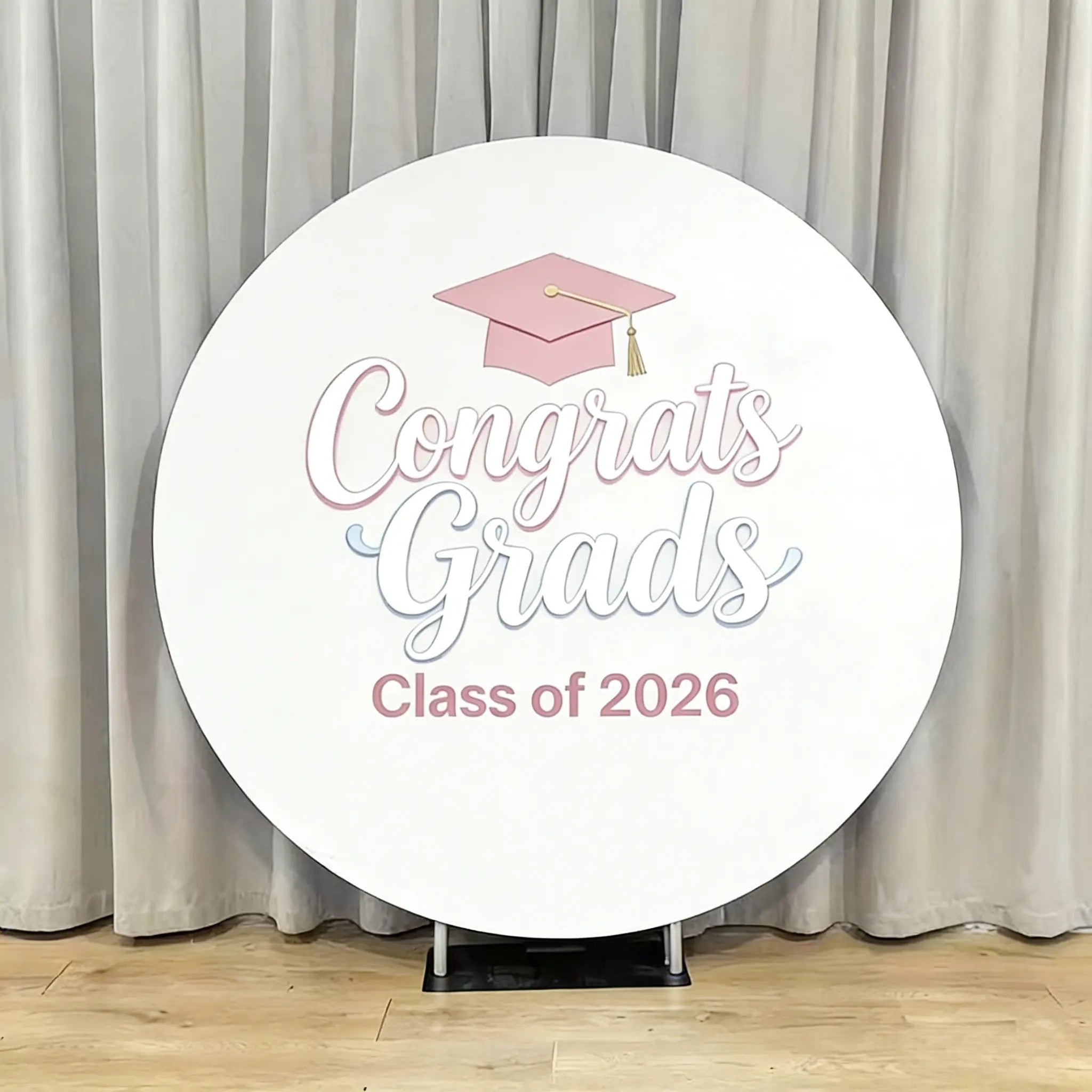 Personalized Graduation Backdrop Pink Pastel Class Year Round Custom Graduation Backdrop CSH64-32