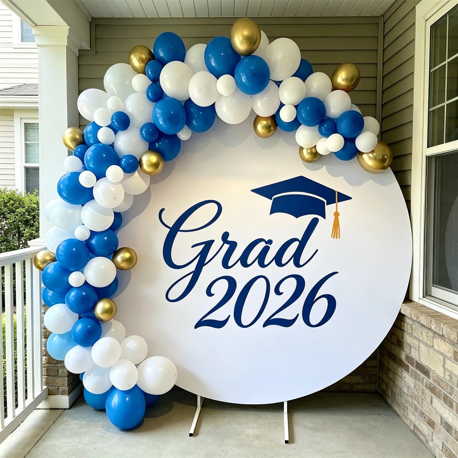 Class of 2026 Graduation Backdrop White Navy Grad 2026 Round Personalized Class of 2026 Backdrop CSH64-39