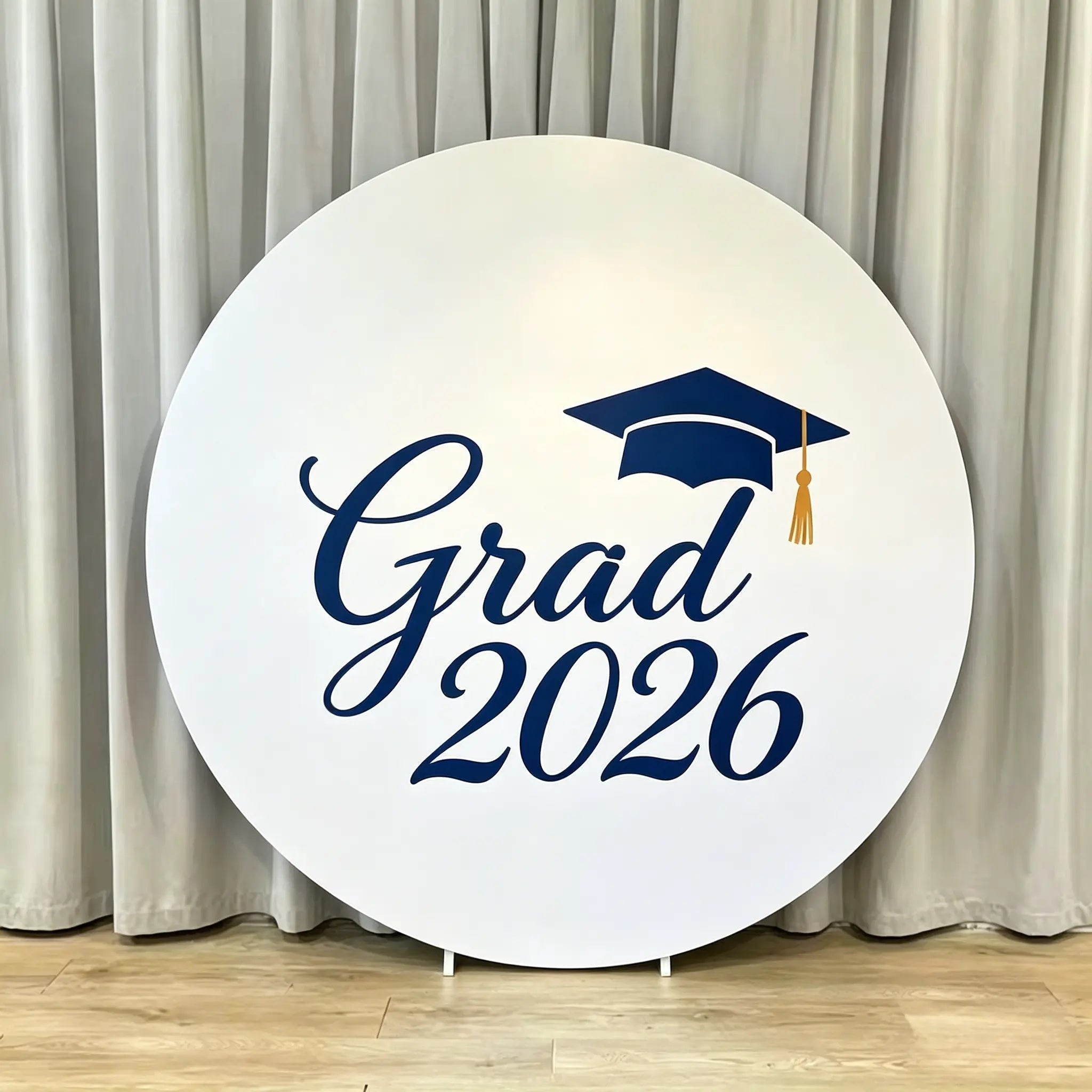 Class of 2026 Graduation Backdrop White Navy Grad 2026 Round Personalized Class of 2026 Backdrop CSH64-39