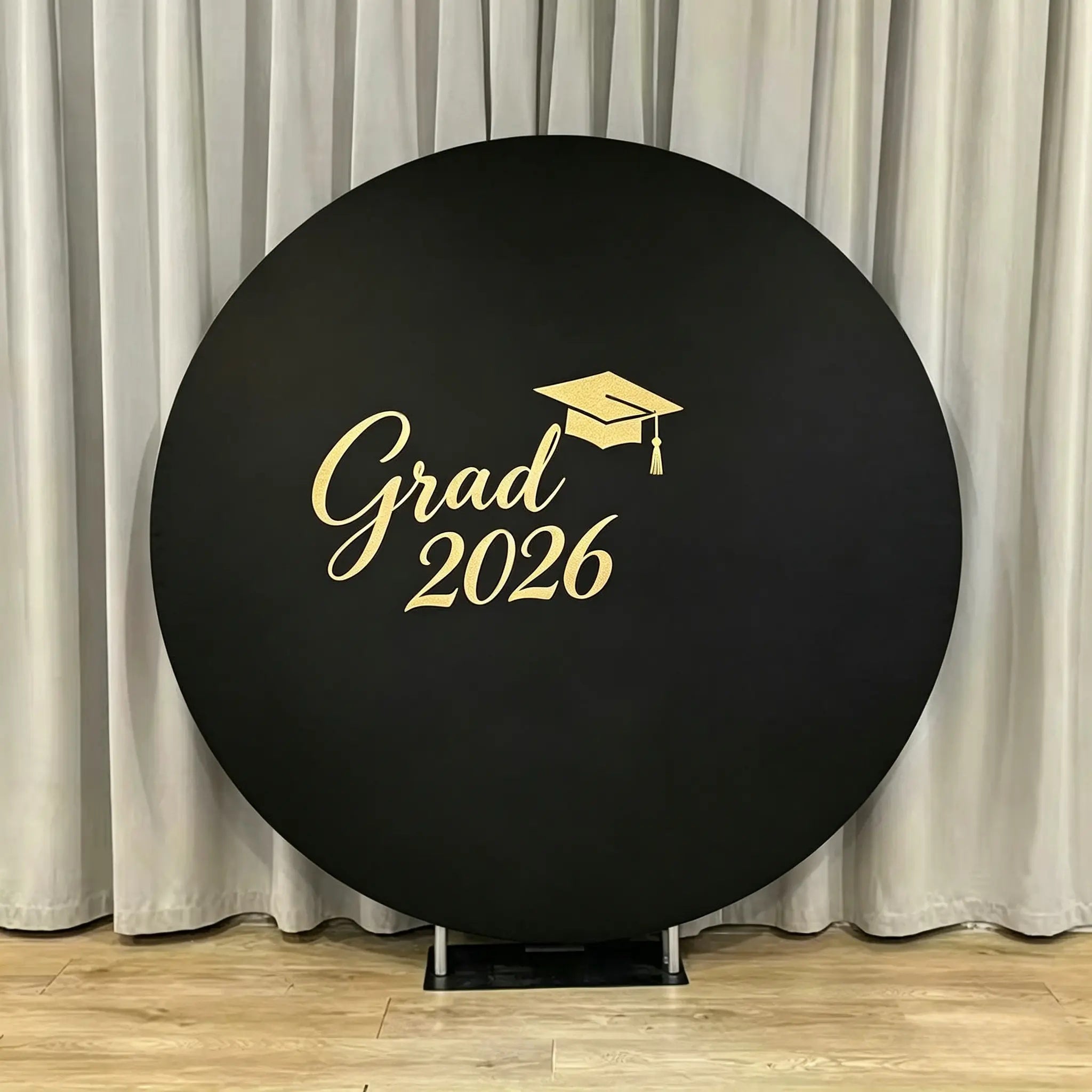 Graduation Ceremony Backdrop Black Gold Minimalist Grad Round Graduation Event Backdrop CSH64-40