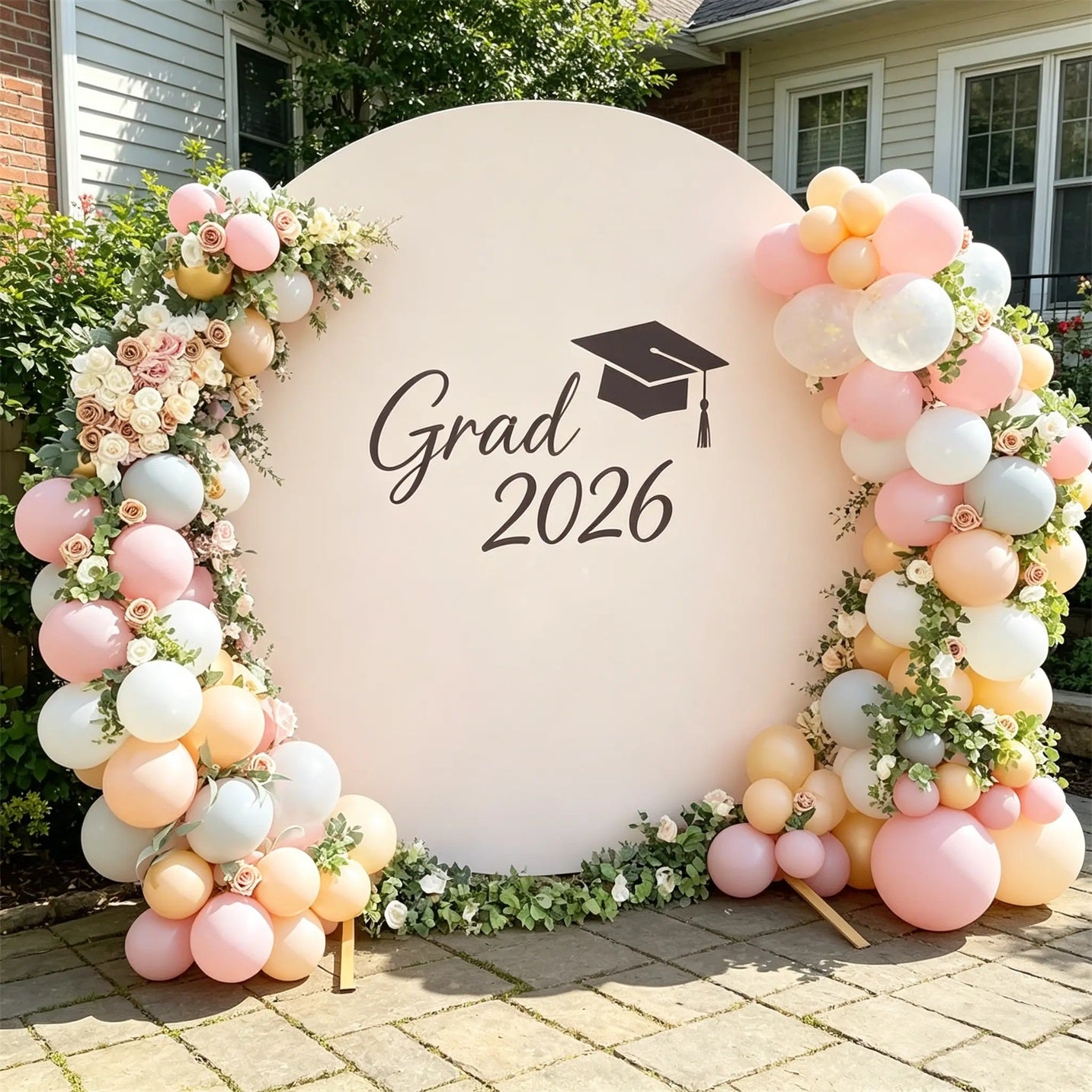 Graduation Backdrop For Photos Blush Pink Black Simple Grad Round Graduation Photography Backdrop CSH64-46