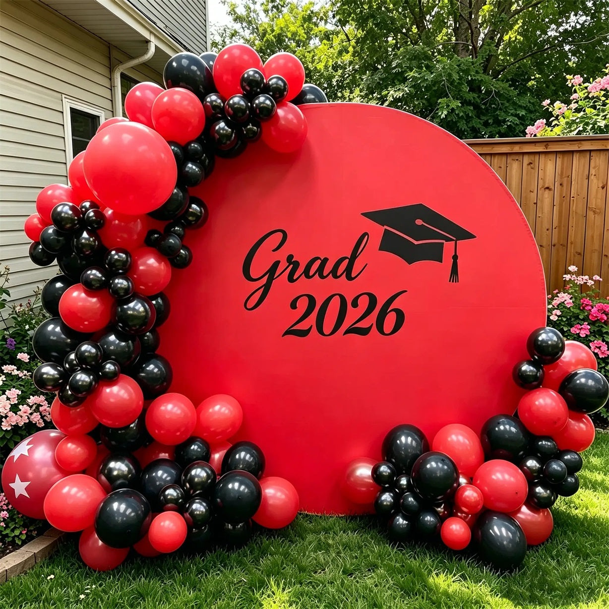 Graduation Round Backdrop With Name Red Black Bold Grad Personalized Graduation Round Cover CSH64-56