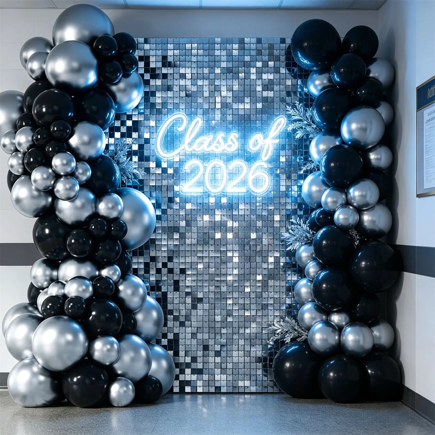 Graduation Shimmer Backdrop Elegant Party Setup Silver Shimmer Wall Graduation Backdrop CSH64-65