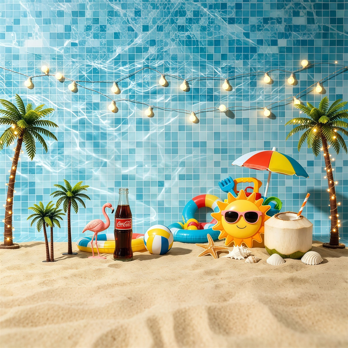 Beach Backdrop Swimming Pool Party Fun Decor Summer Beach Backdrop CSH64-83