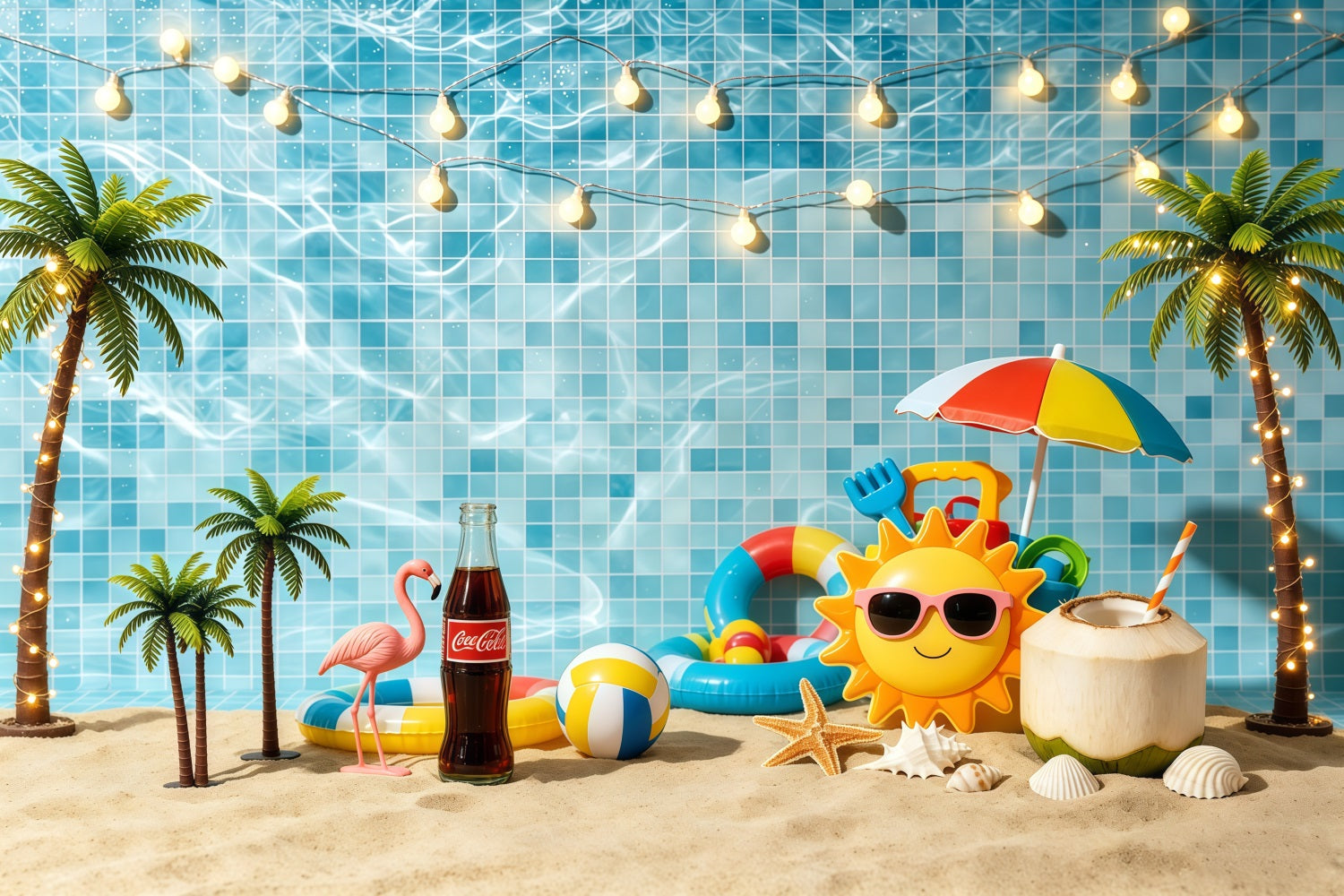 Beach Backdrop Swimming Pool Party Fun Decor Summer Beach Backdrop CSH64-83