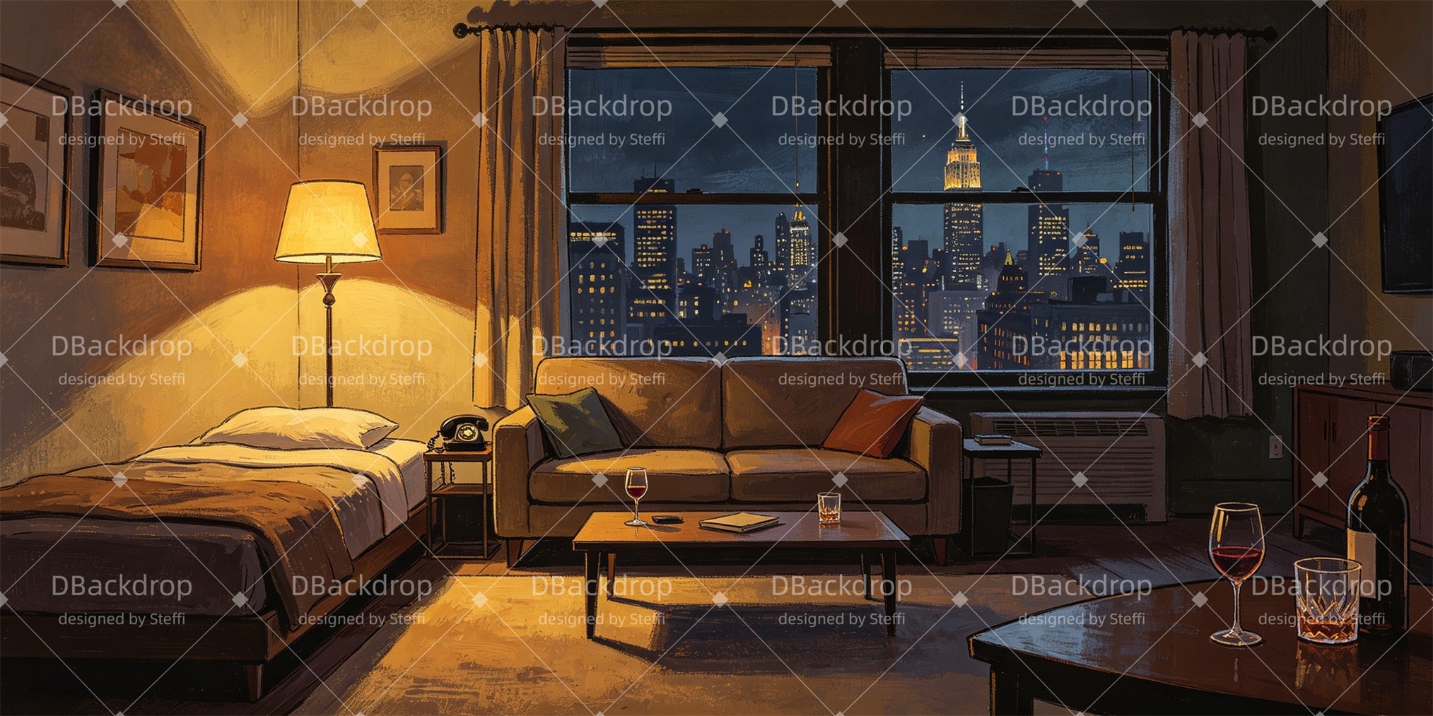 Movie Theater Backdrop Nighttime City Apartment Stage Backdrop CSH66-T11