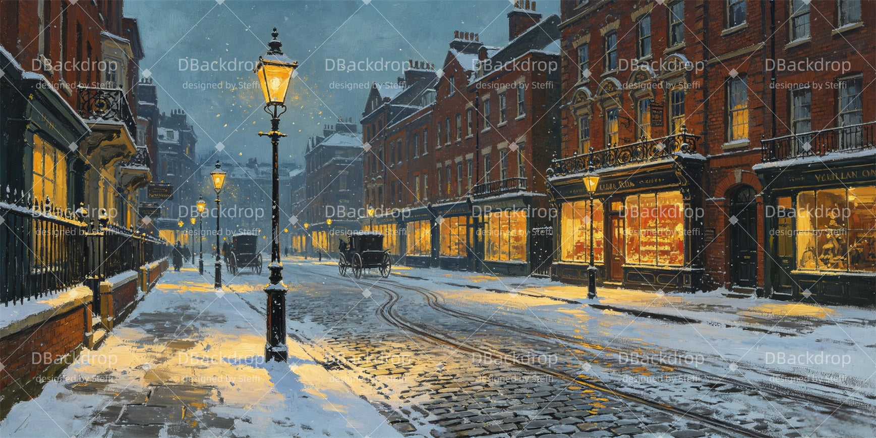 Stage Backdrops Snowy Victorian Street Backdrop For Theater Play CSH66-T61