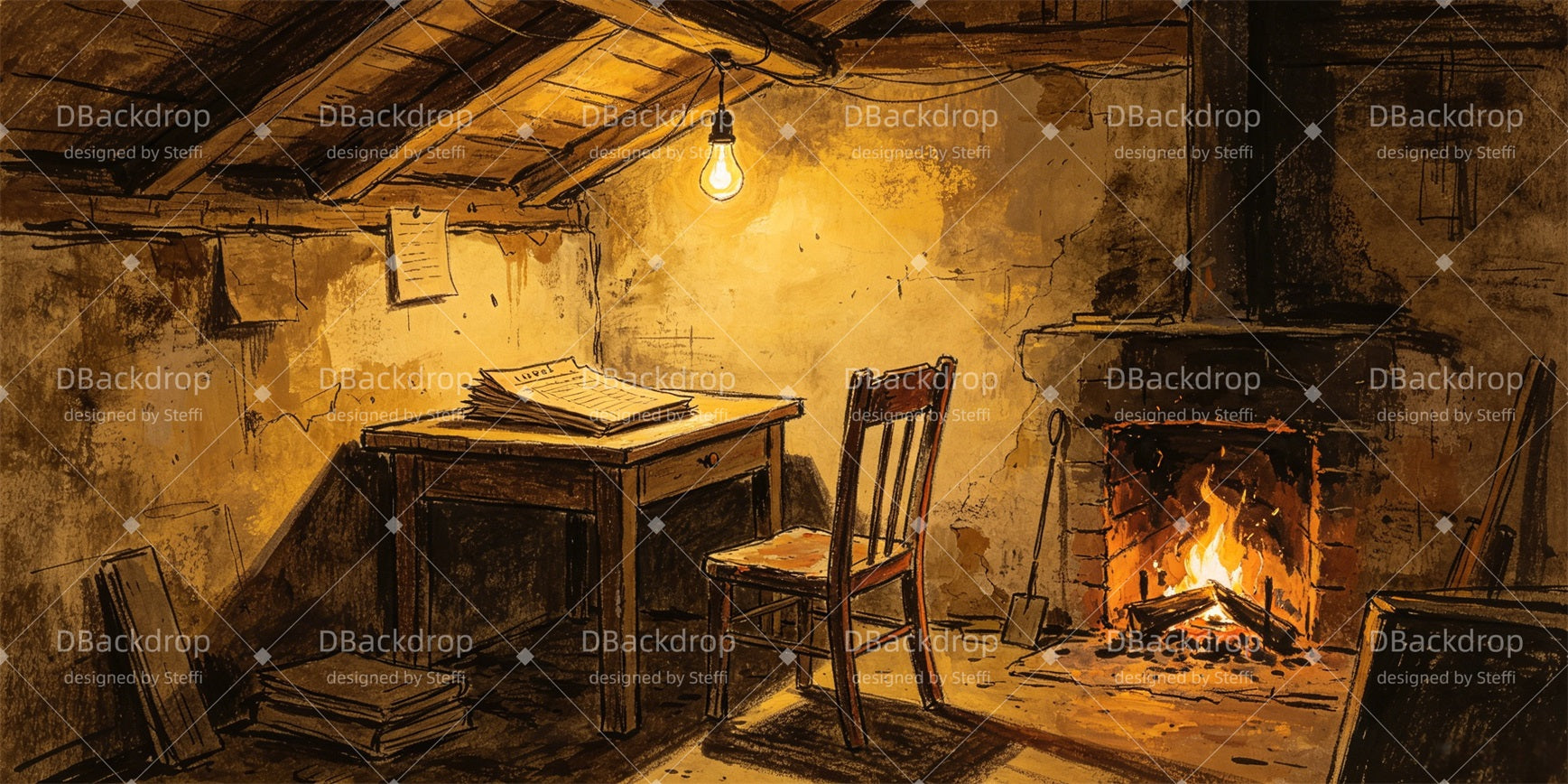 Stage Backdrop Rustic Attic Office Backdrop For Theater Play CSH66-T63