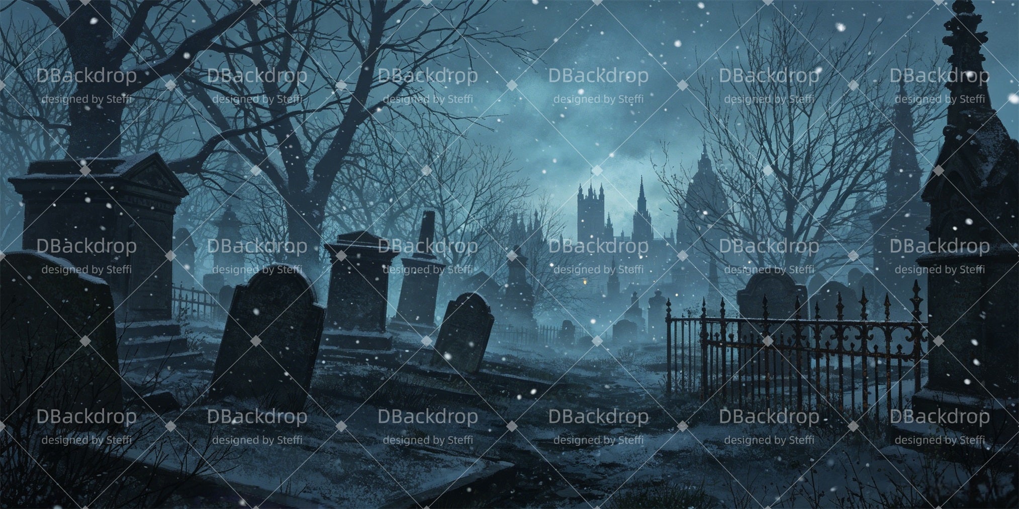 Performance Backdrops Snowy Gothic Cemetery Backdrops For Theater CSH66-T69