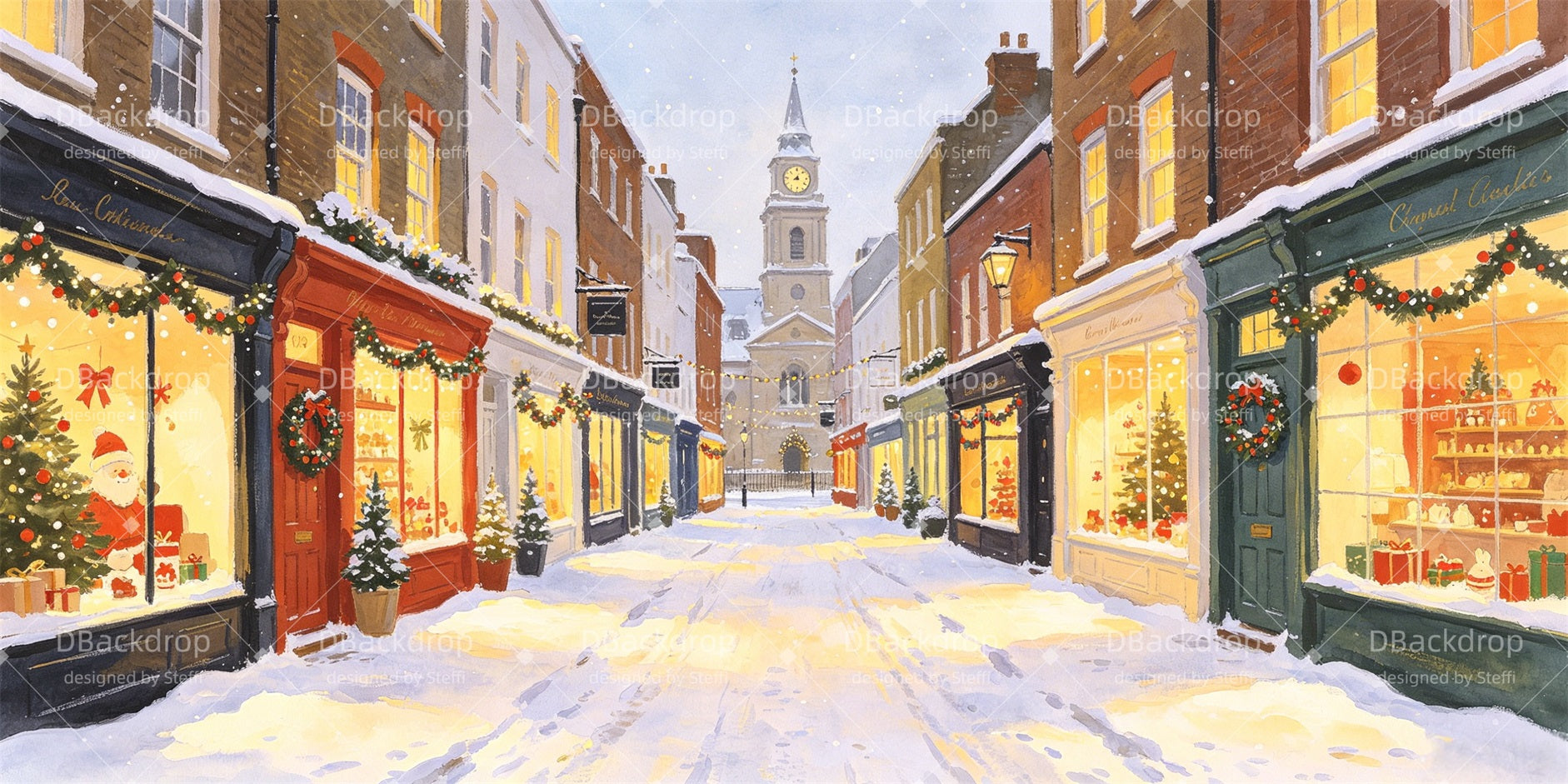 Movie Theater Backdrop Christmas Shopping Street Christmas Stage Backdrops CSH66-T70