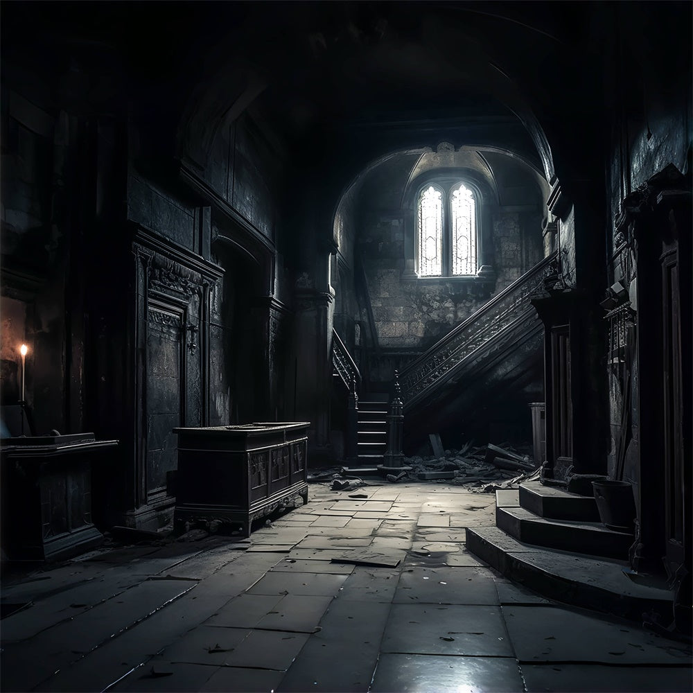 Halloween Creepy Backdrop Abandoned Gothic Staircase Hall Halloween Garage Door Cover CSH67-11