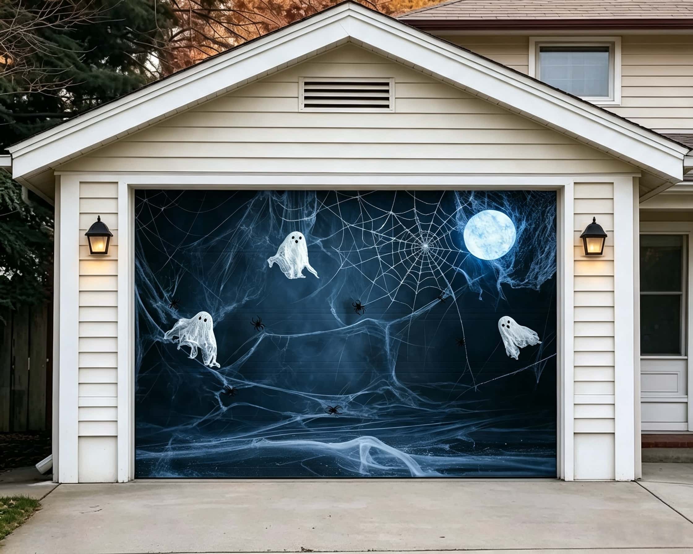 Halloween Spooky Backdrop Moonlit Cobweb Ghost Gathering Halloween Garage Door Decor CSH67-13-1 car