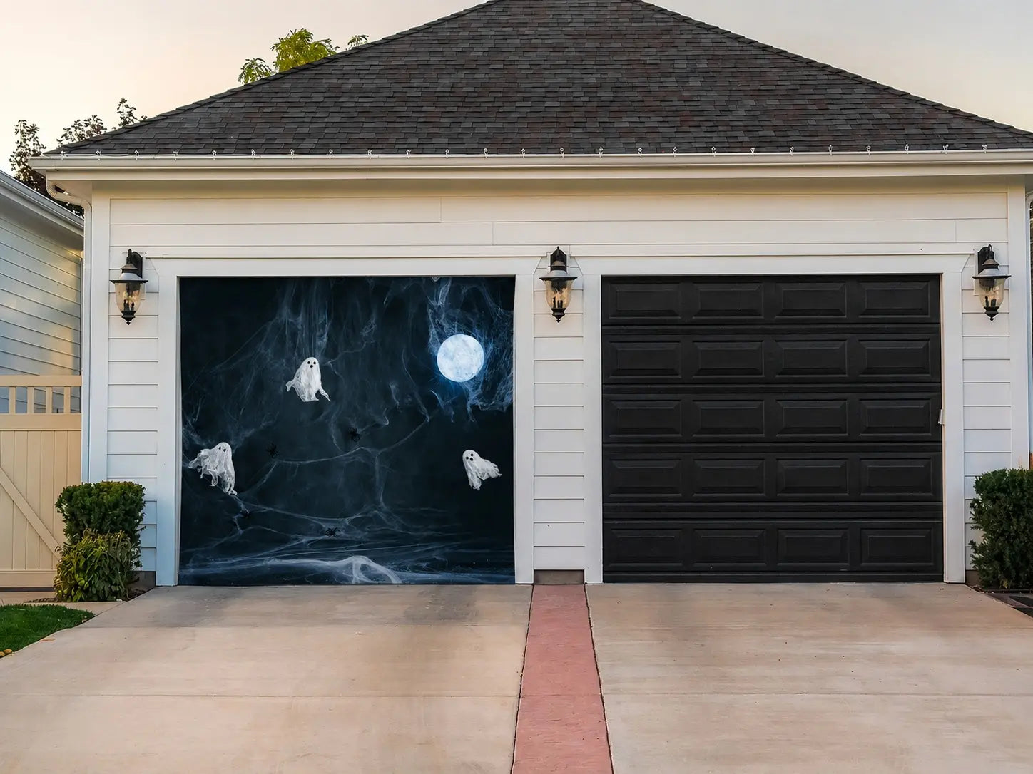 Halloween Spooky Backdrop Moonlit Cobweb Ghost Gathering Halloween Garage Door Decor CSH67-13