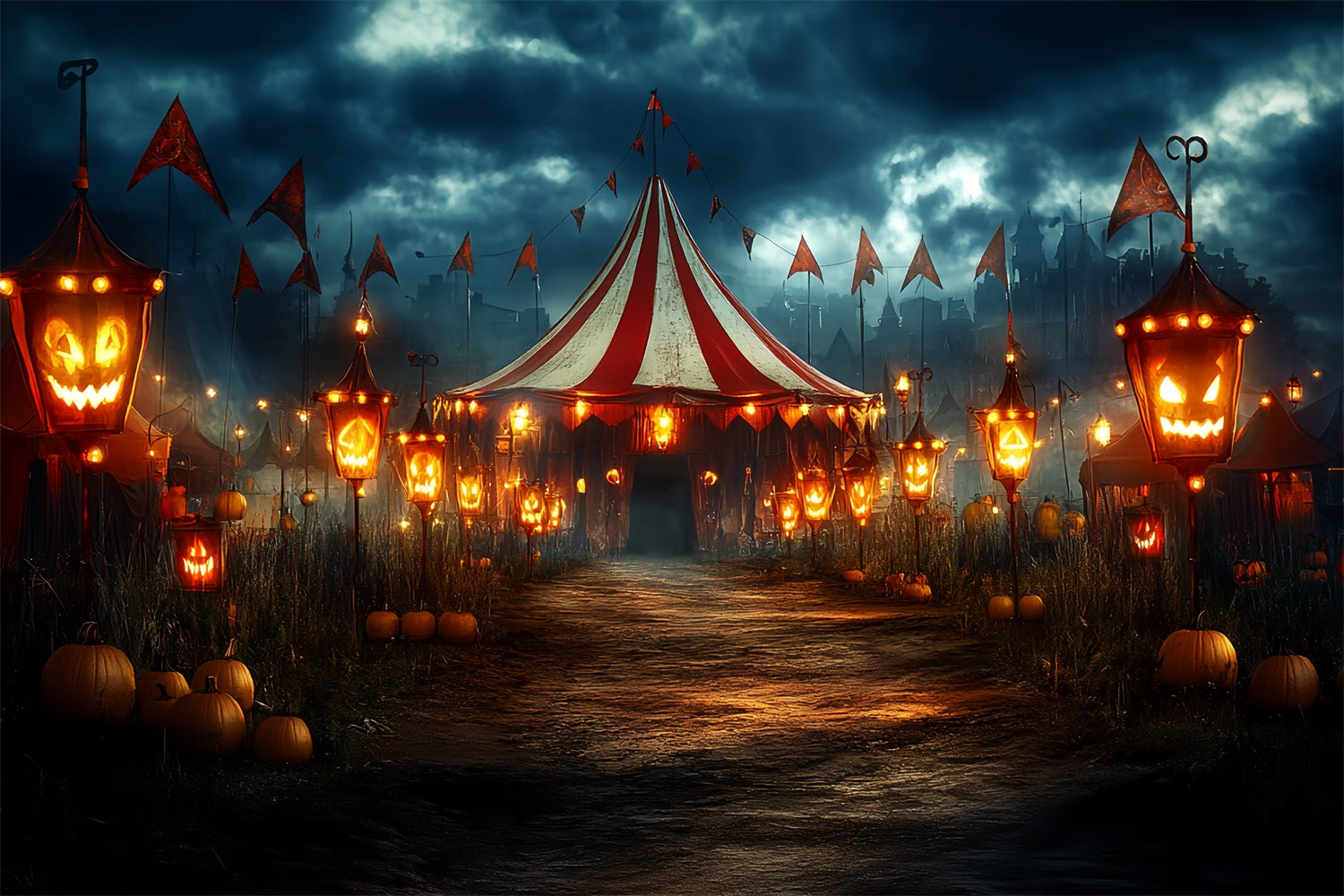 Halloween Moonlit Pumpkin Carnival Tent Outdoor Garage Door Banner CSH67-19-2 car