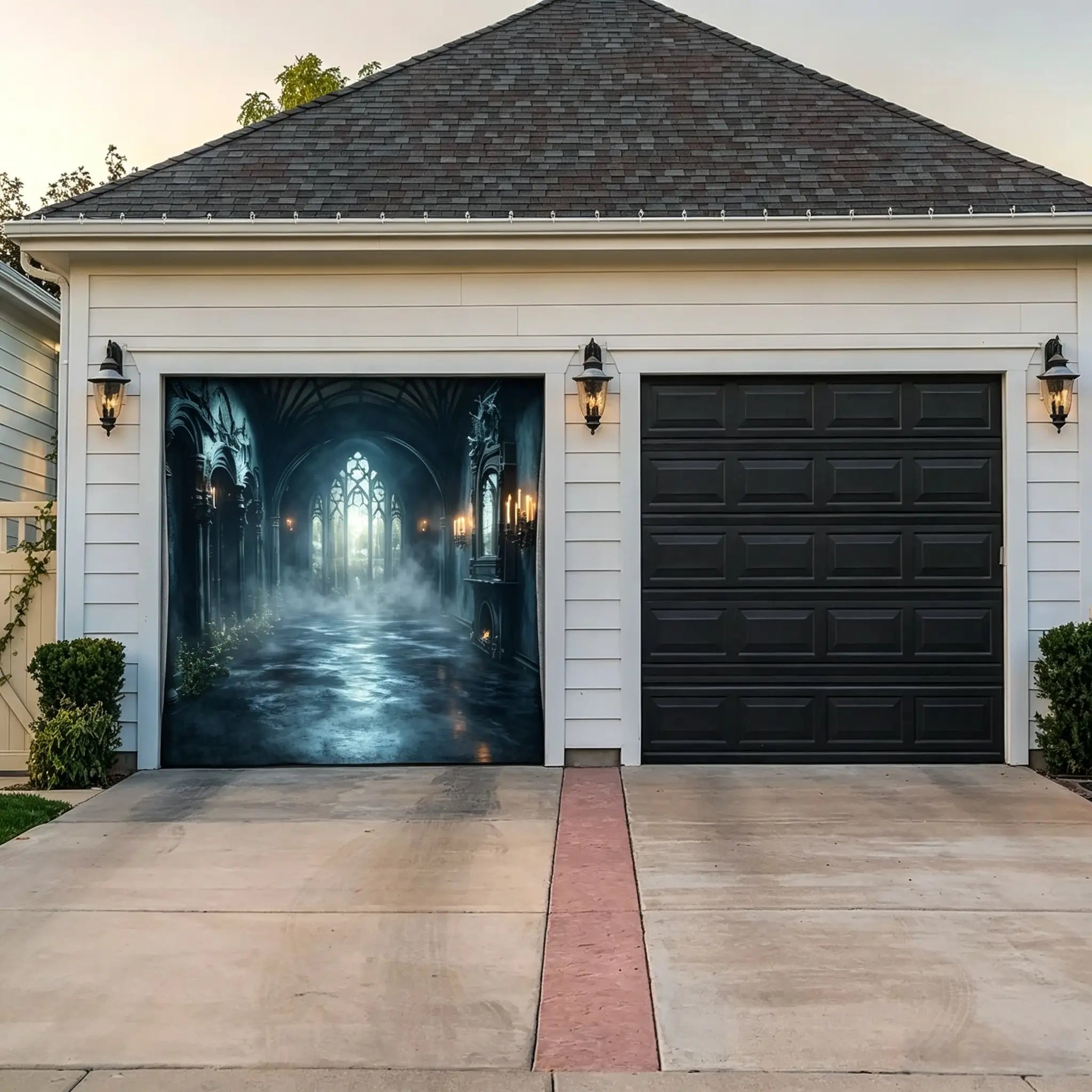 Spooky Halloween Backdrop Candlelit Gothic Ivy Hall Halloween Garage Door Decorations CSH67-2