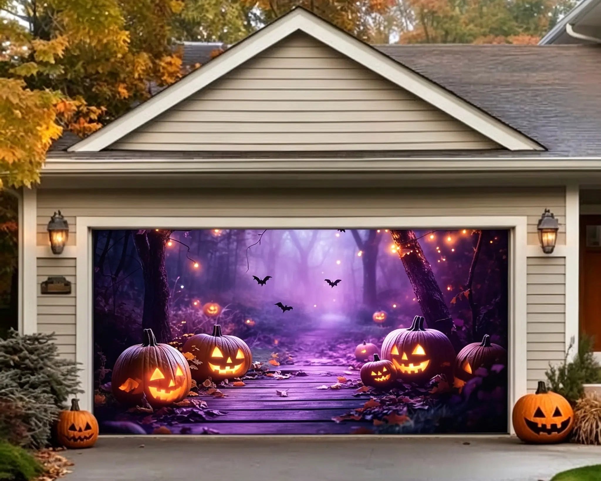 Spooky Purple Mist Pumpkin Forest Halloween Garage Door Banner CSH67-25-2 car