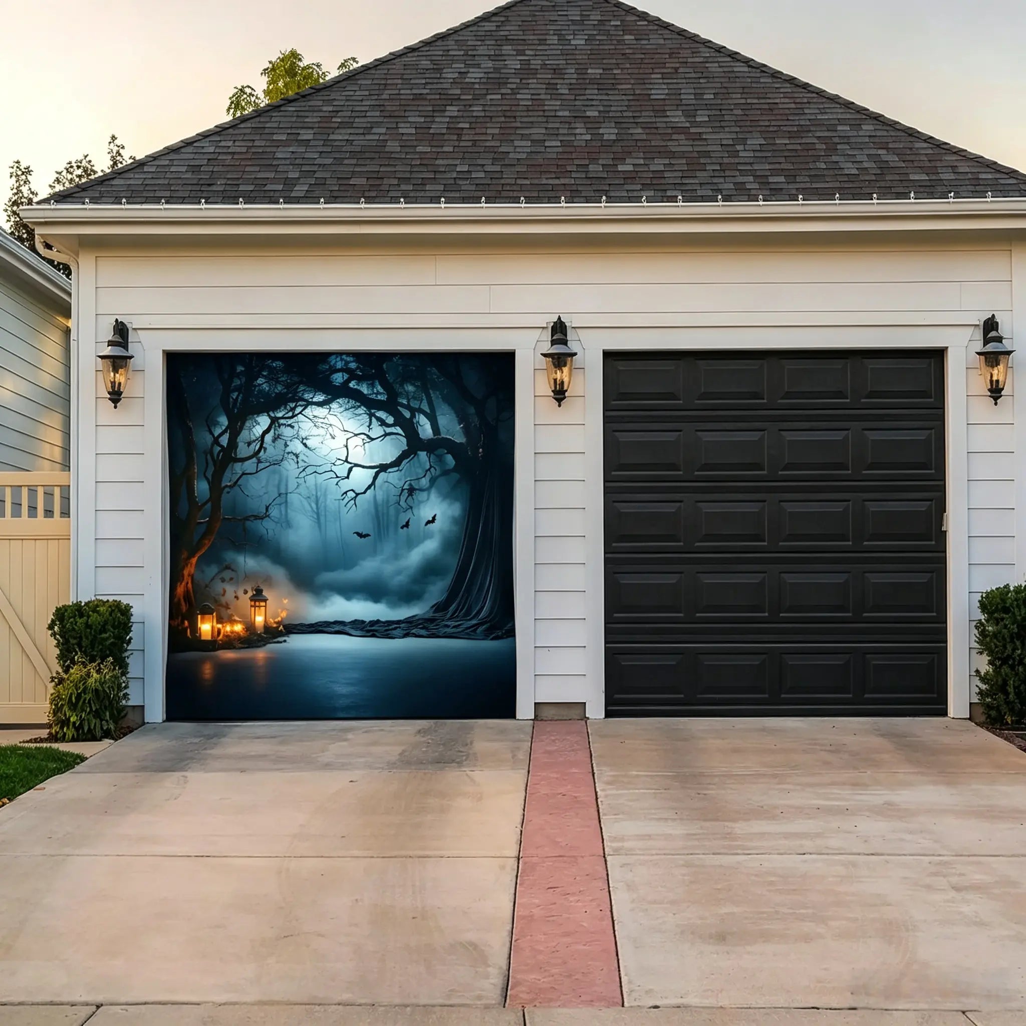 Halloween Mist Forest Backdrop Candlelit Bat Drapery Hollow Halloween Garage Door Decor CSH67-3