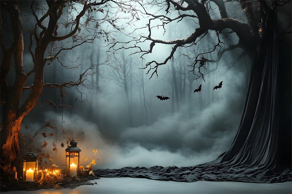 Halloween Mist Forest Backdrop Candlelit Bat Drapery Hollow Halloween Garage Door Decor CSH67-3