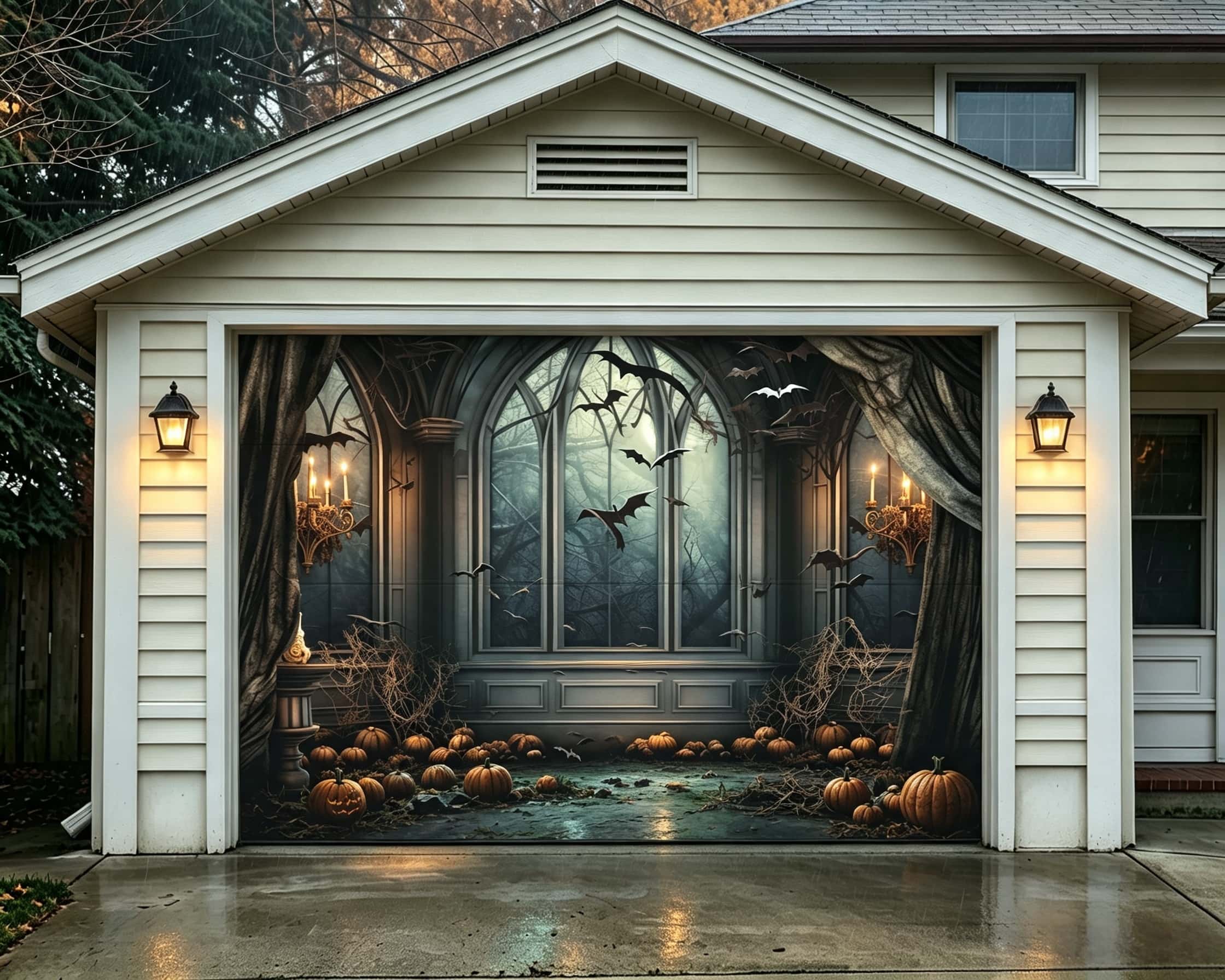 Halloween Horror Candlelit Bat Gothic Parlor Garage Door Decor CSH67-38-1 car