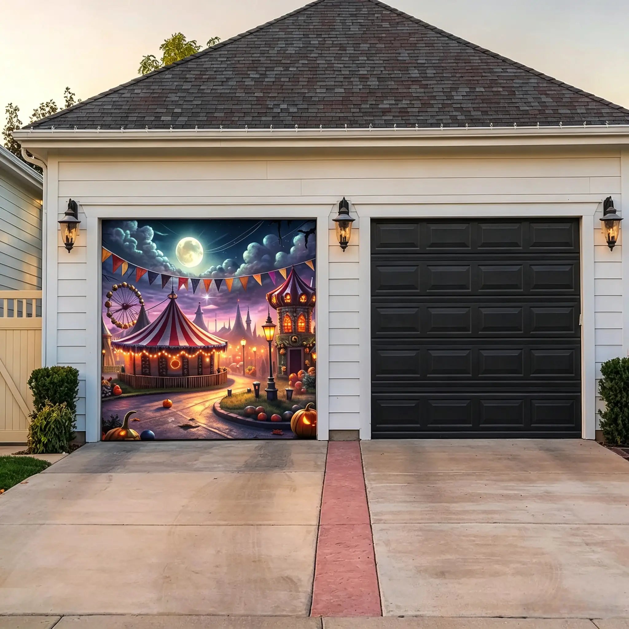 Halloween Spooky Backdrop Moonlit Pumpkin Carnival Village Outdoor Halloween Garage Door Banner CSH67-4