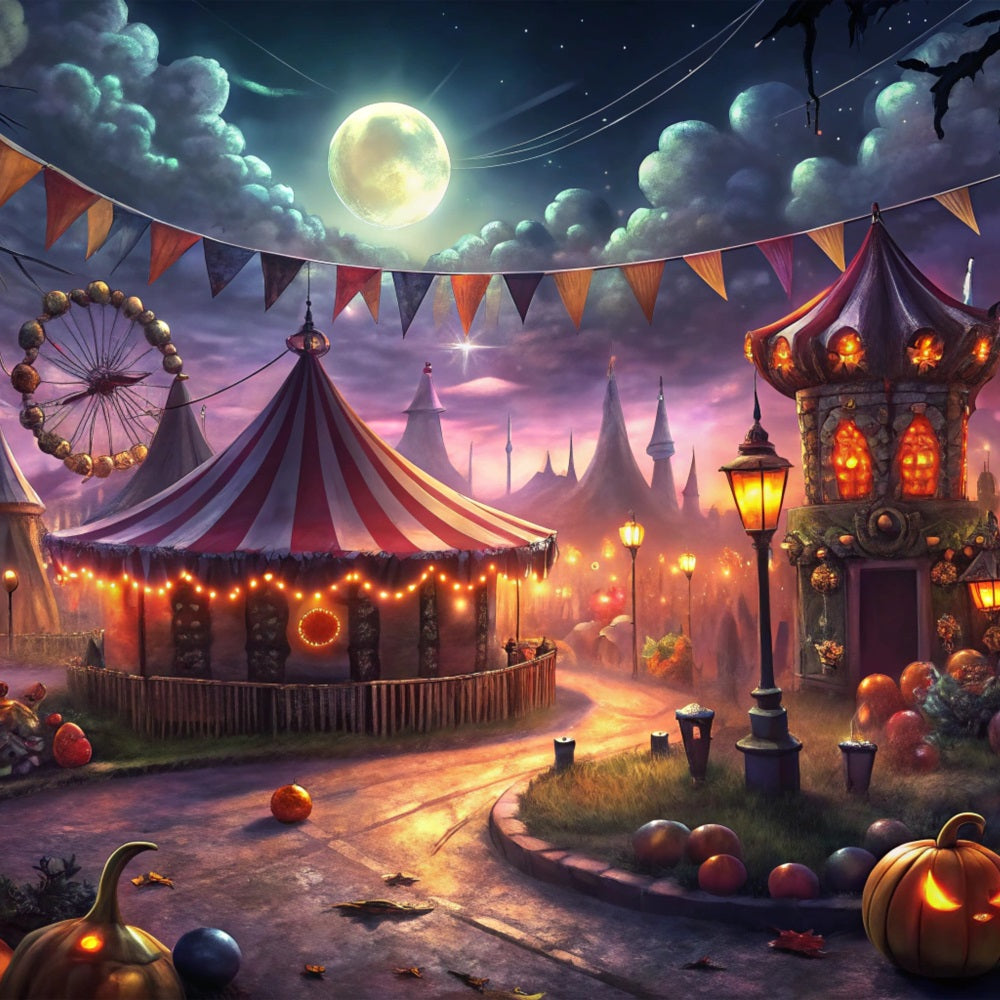 Halloween Spooky Backdrop Moonlit Pumpkin Carnival Village Outdoor Halloween Garage Door Banner CSH67-4