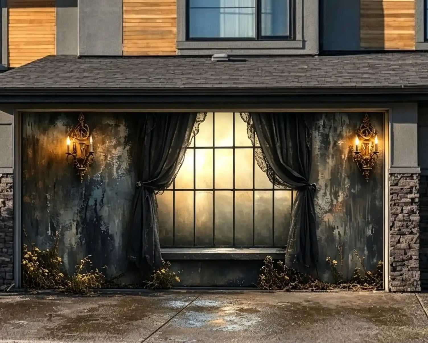 Halloween Candlelit Draped Gothic Window Garage Door Cover CSH67-45-2 car