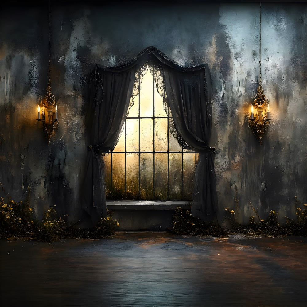 Halloween Candlelit Draped Gothic Window Garage Door Cover CSH67-45-1 car